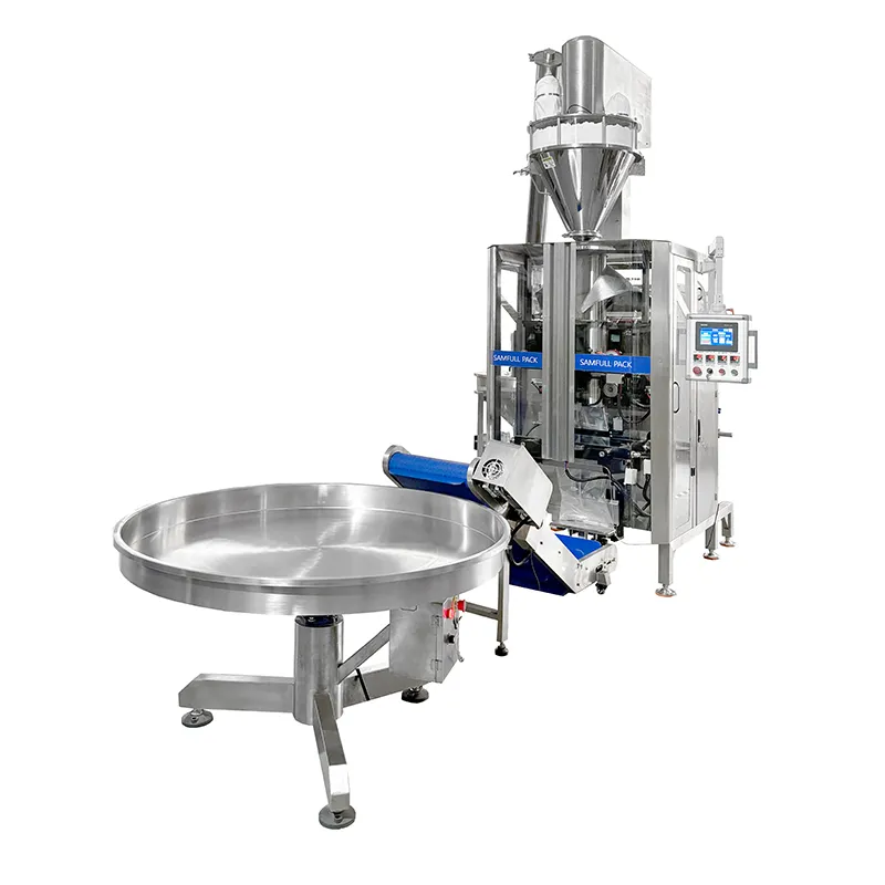 Máquina empacadora VFFS con sellado posterior de polvo y bolsas con fuelle