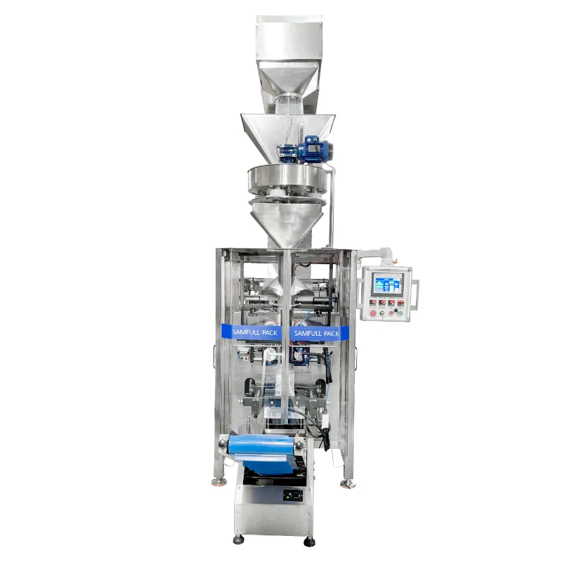 Máquina empacadora VFFS con sellado posterior de gránulos y bolsas con fuelle