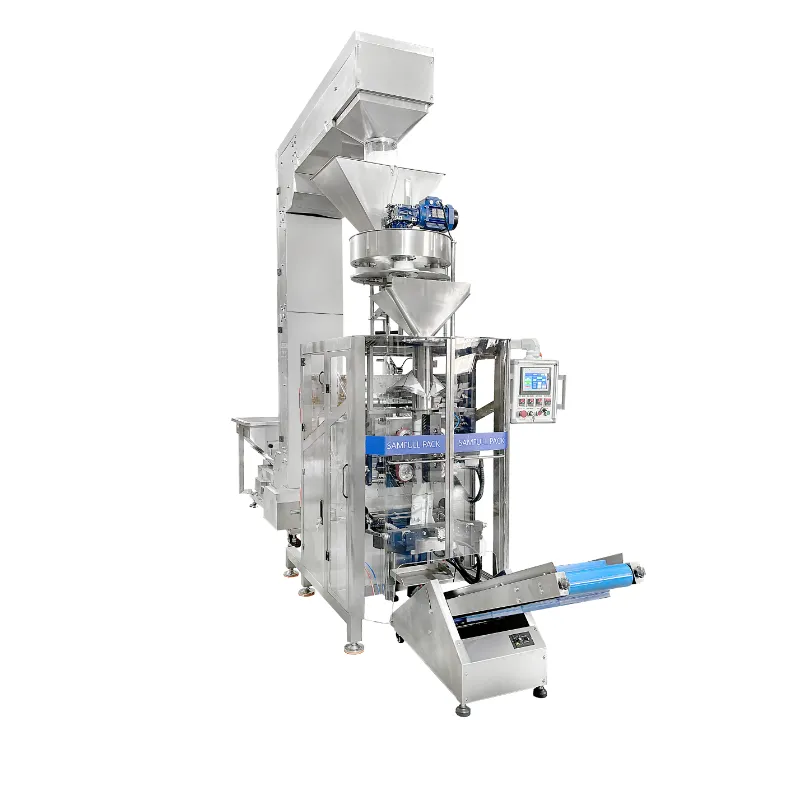 Máquina empacadora VFFS con sellado posterior de gránulos y bolsas con fuelle