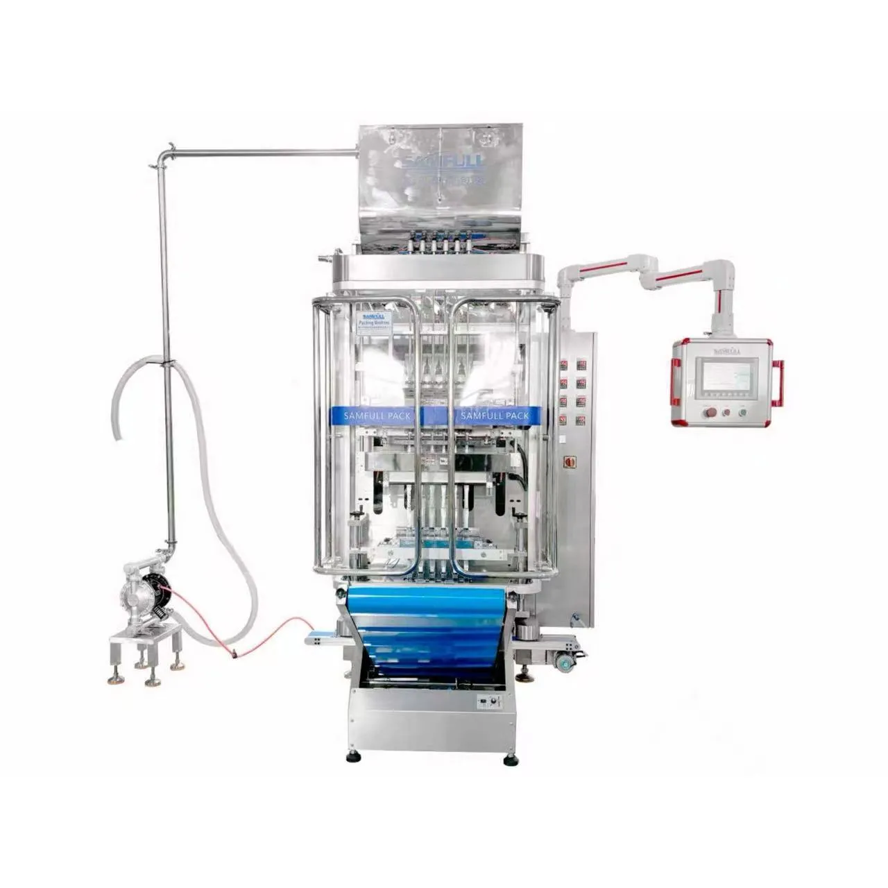 Vista frontal de la máquina envasadora de líquidos de 6 carriles para paletas heladas de múltiples sabores