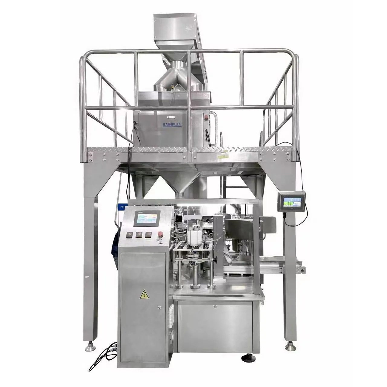 proceso de sellado de llenado de bolsas doypack de pie