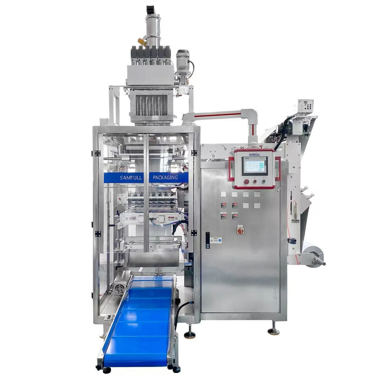 Sistema de corte y sellado de paquetes tipo stick para máquina envasadora de bolsitas de polvo