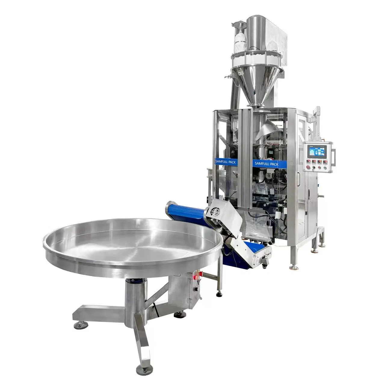 Sistema de formación de bolsas de polvo con sellado, llenado y llenado vertical