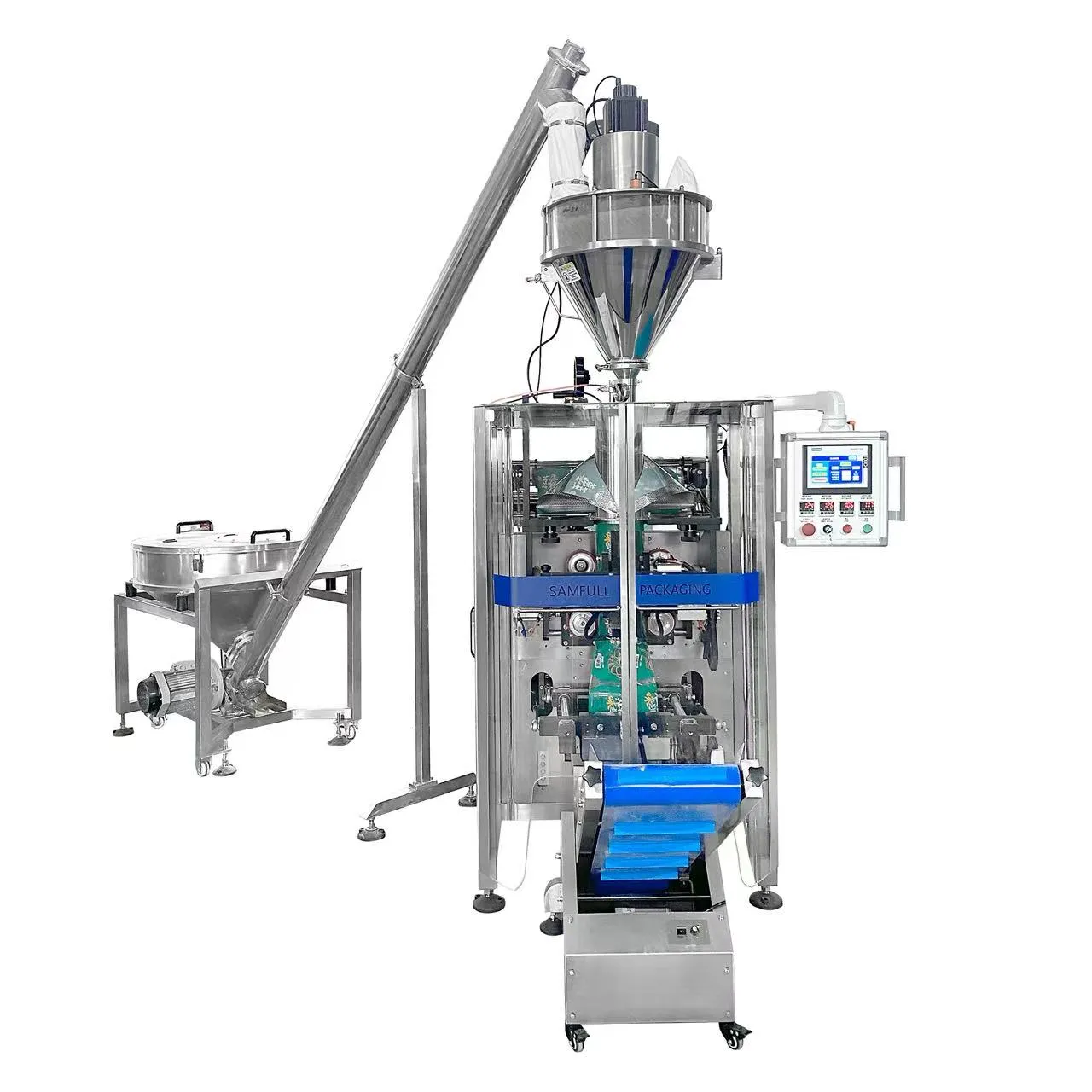 bolsas de polvo terminadas empaquetadas con una máquina automática de polvo vffs