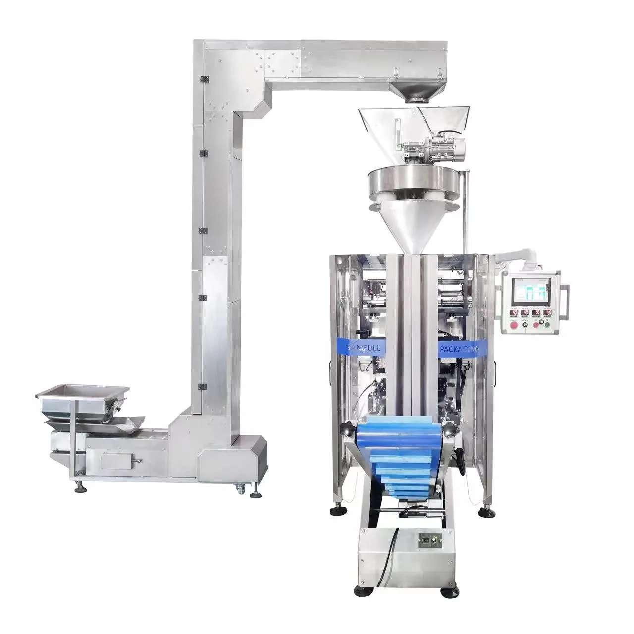 Bolsas terminadas de arroz y cereales empacadas con una máquina automática VFFS